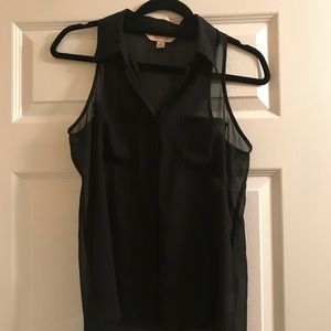 Sheer black button up tank